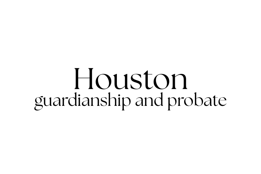 A classic and elegant text-only logo for a Houston guardianship and probate law firm. The word "Houston" is featured in a large, black, high-contrast serif font. Centered directly below it, the words "guardianship and probate" are written in a smaller, lowercase version of the same serif font.
